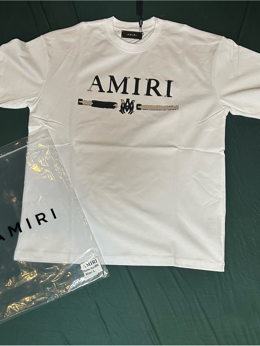 AMIRI White Crewneck with Black Logo Tags